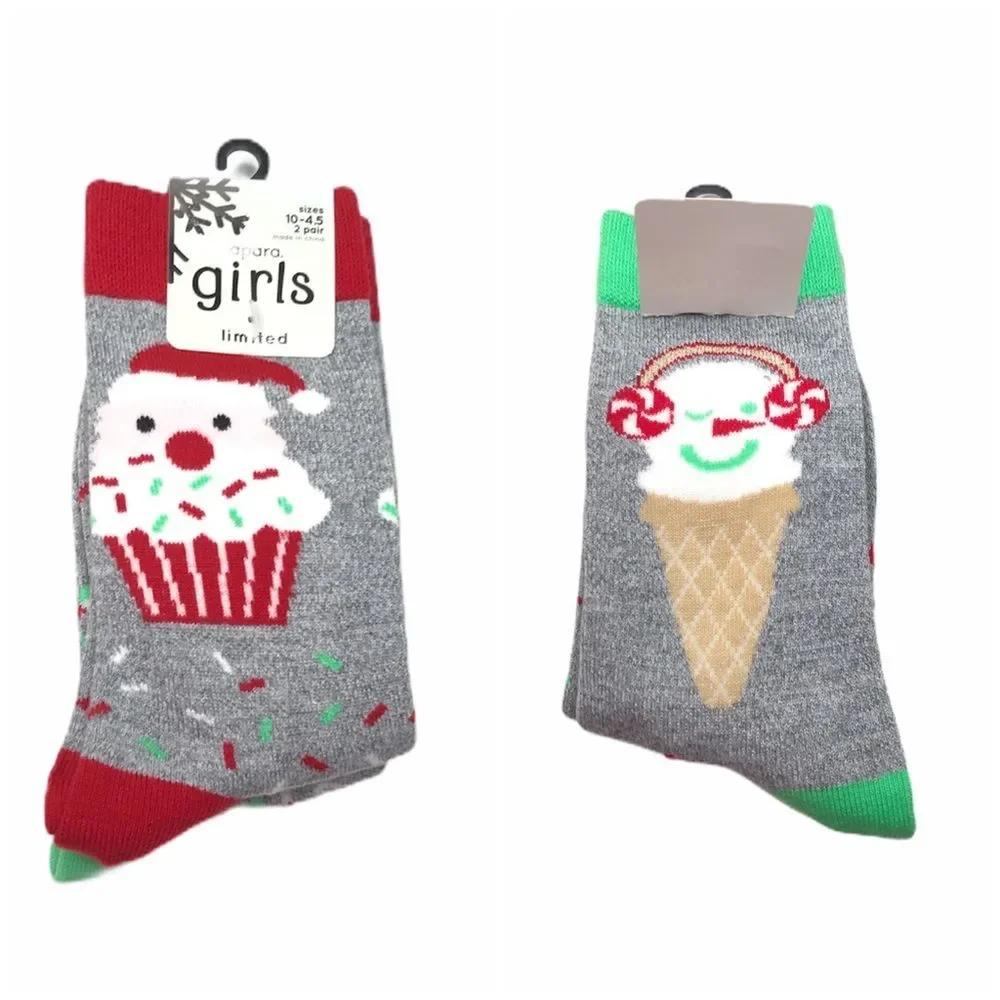 Apara Cupcake & Ice Cream Cone Crew Socks, Gray